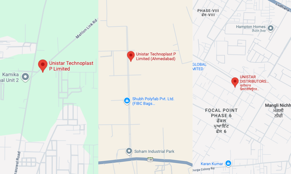 Map showing Ludhiana and Ahmedabad locations